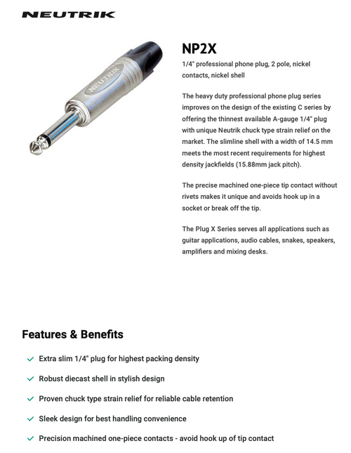 1/4 JACK CONNECTOR - NEUTRIK - NP2X